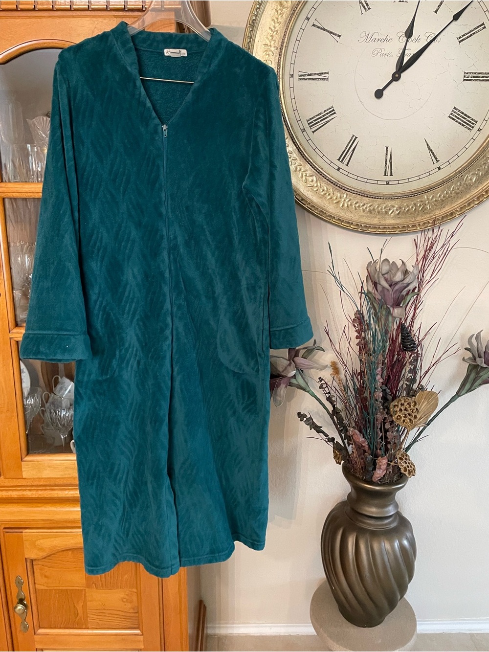 Kim Rogers Teal Plush Zip-Front Long Robe - Women Intimates & Sleepwear M *flaw